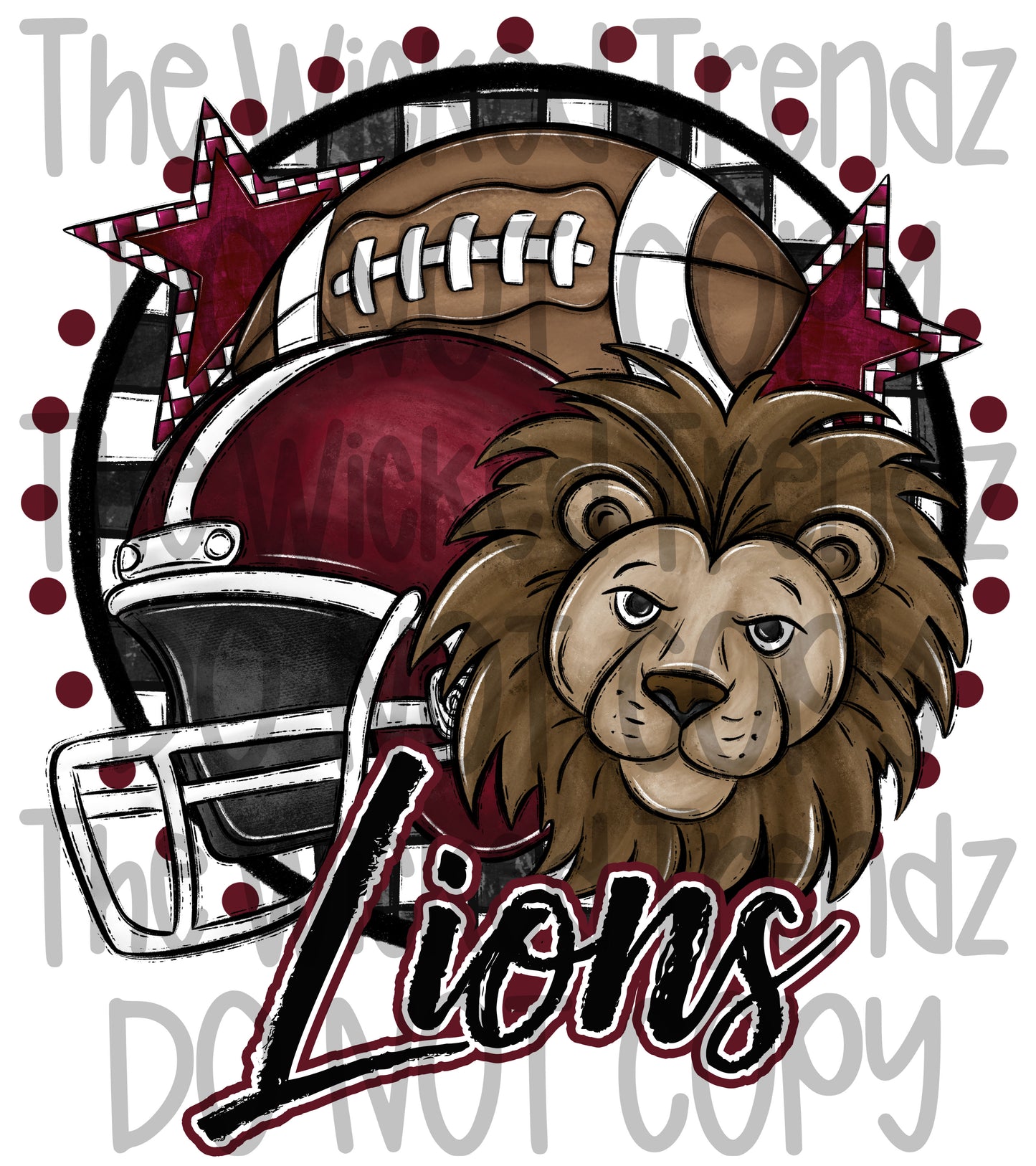 Lions Maroon Football Mascot Digital Design
