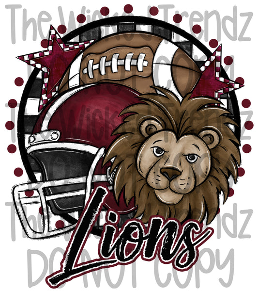 Lions Maroon Football Team Mascot Digital Design