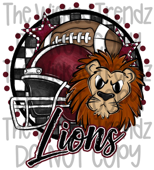 Lions Maroon Football Team Mascot Digital Design
