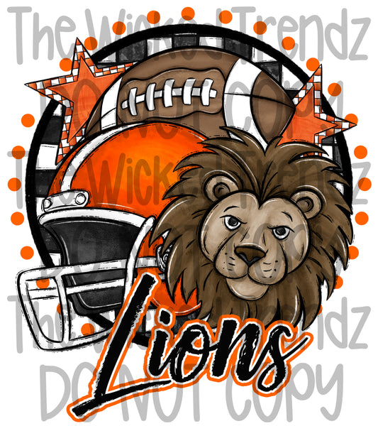 Lions Orange Football Team Mascot Digital Design