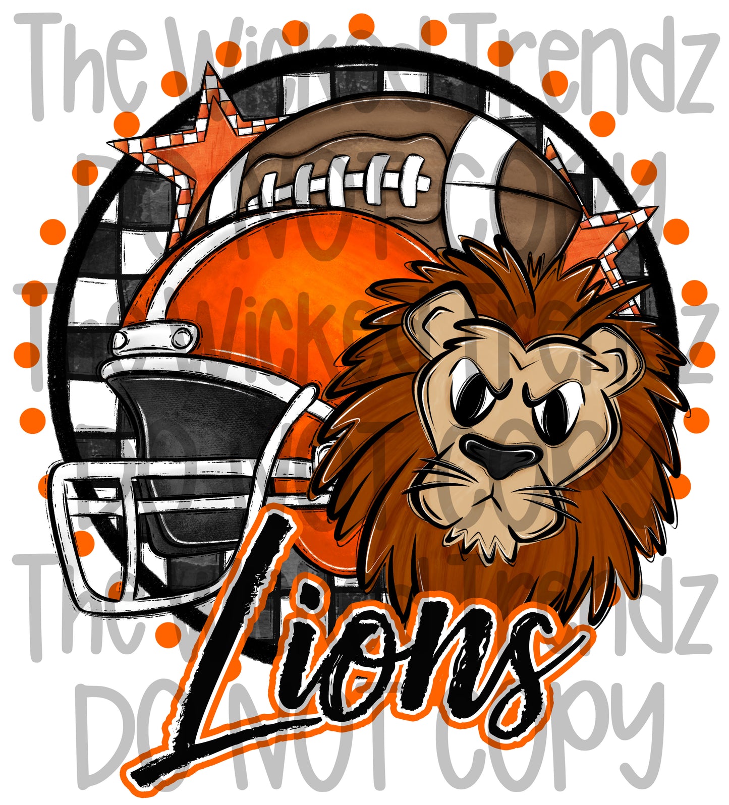 Lions Orange Football Mascot Digital Design