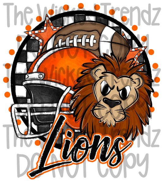 Lions Orange Football Team Mascot Digital Design