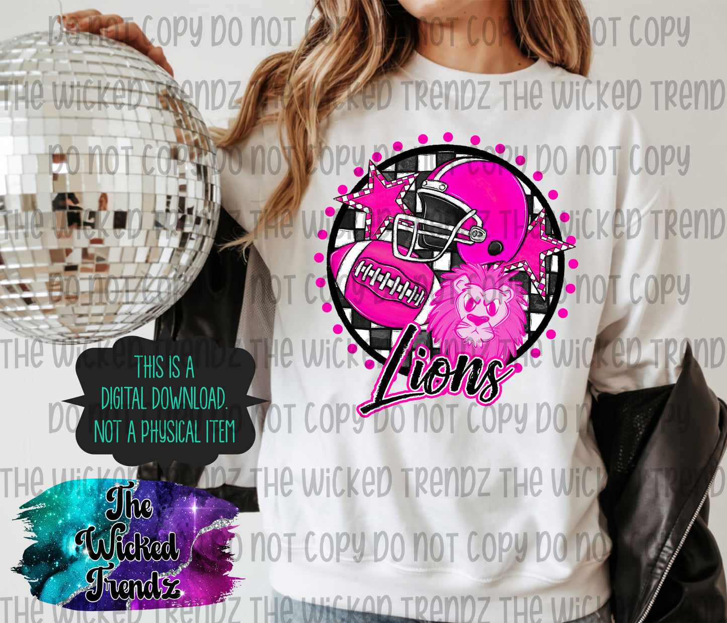Lions Pink Out Football Cheer Mascot Digital Design October Awareness