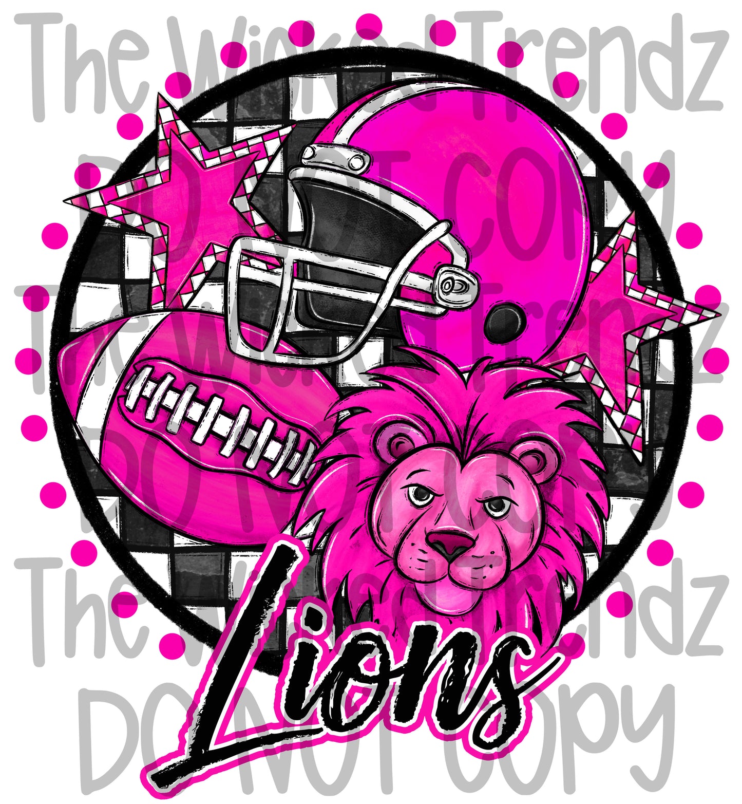Lions Pink Out Football Cheer Mascot Digital Design October Awareness