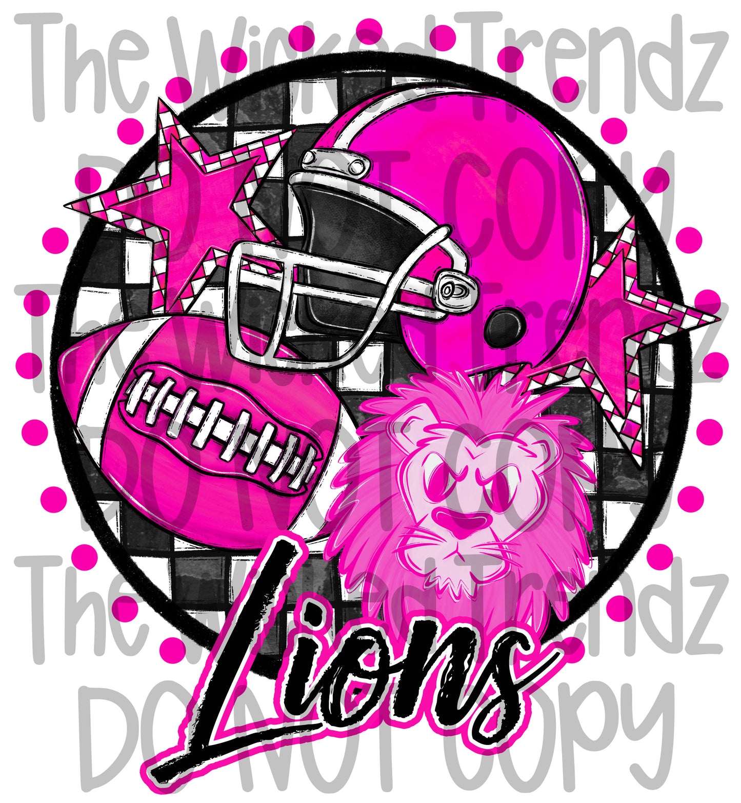 Lions Pink Out Football Cheer Mascot Digital Design October Awareness