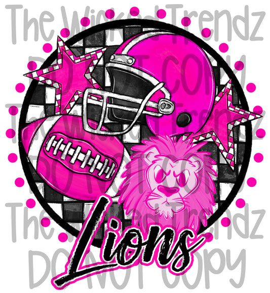 Lions Pink Out Football Cheer Team Mascot Digital Design October Awareness