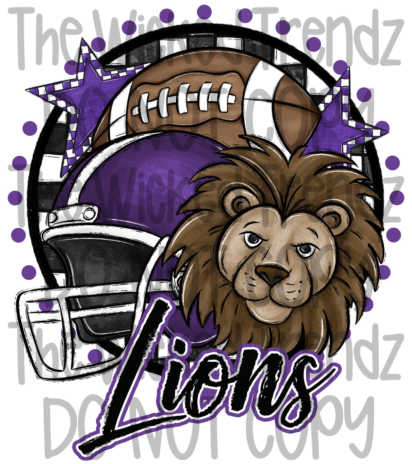 Lions Purple Football Mascot Digital Design