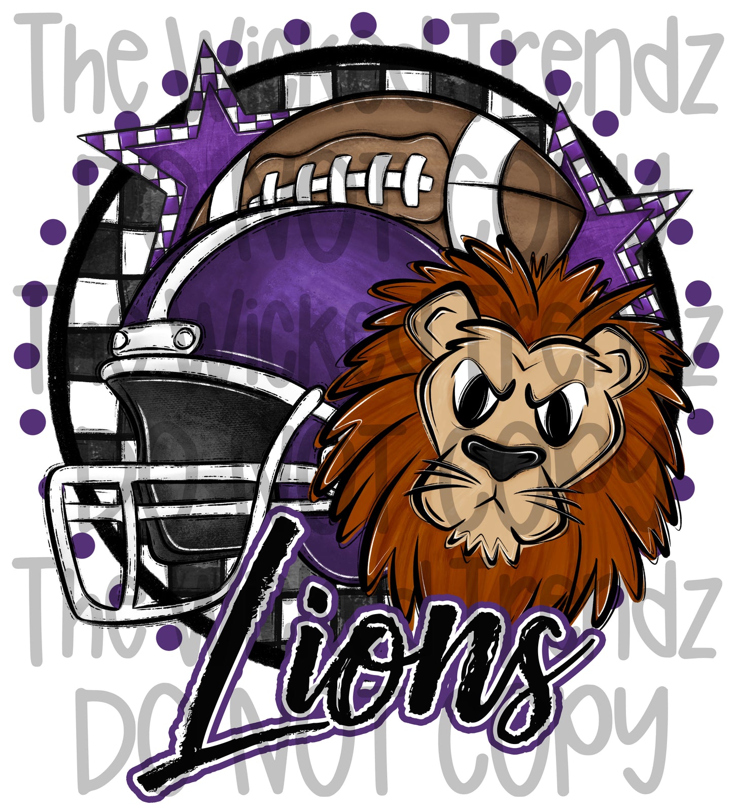Lions Purple Football Mascot Digital Design