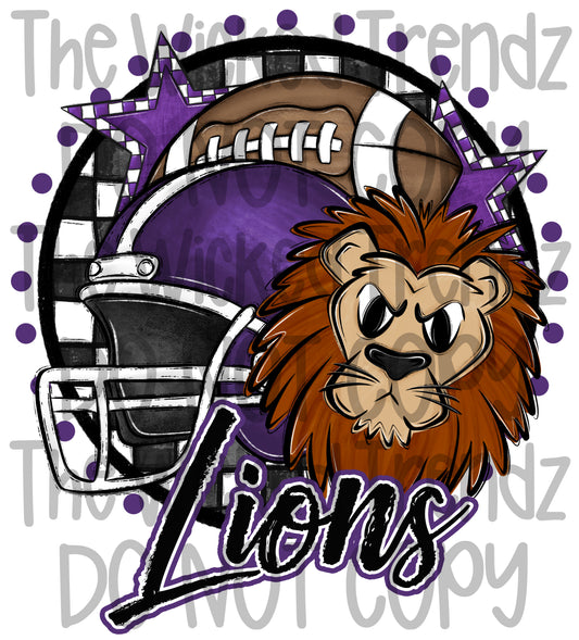 Lions Purple Football Team Mascot Digital Design