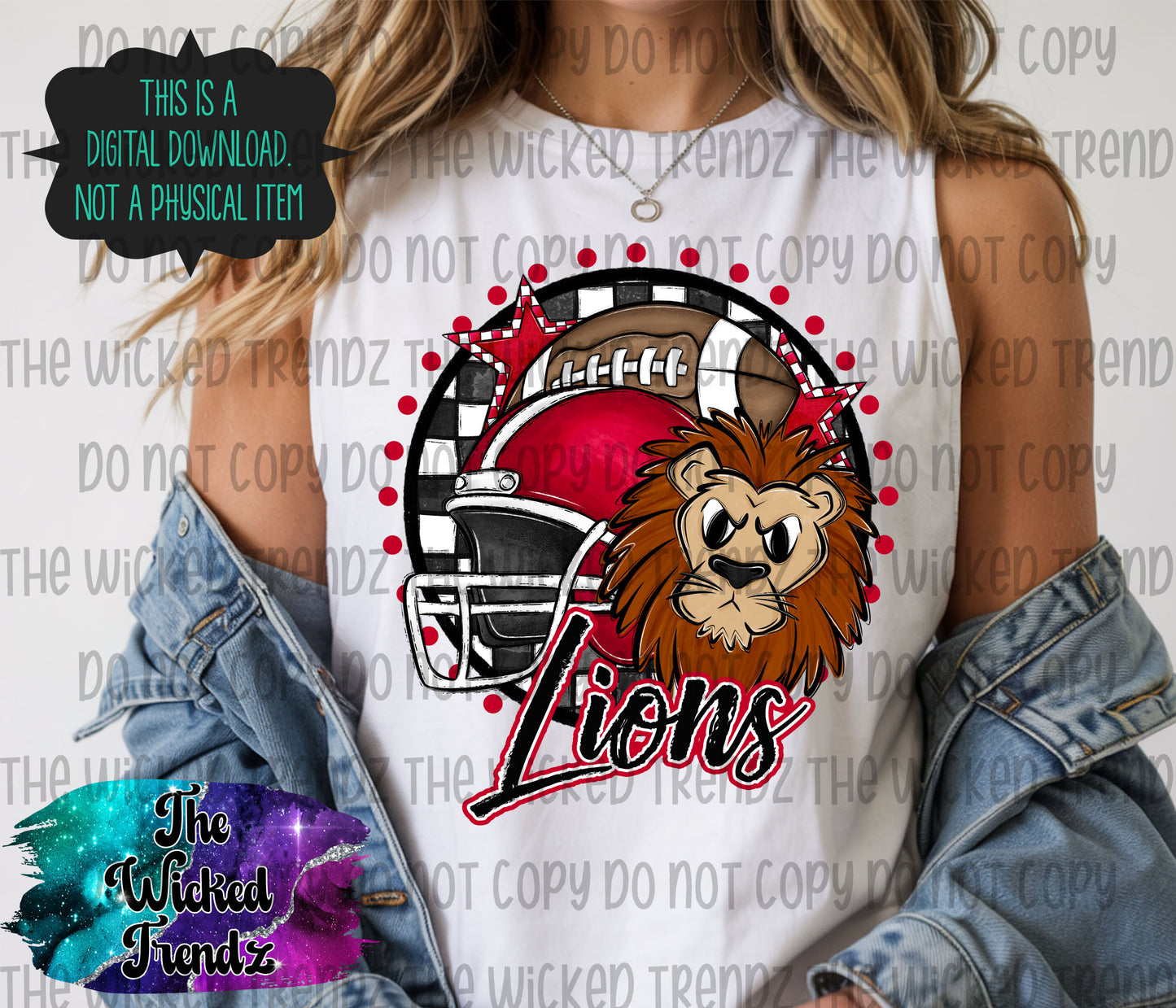 Lions Red Football Mascot Digital Design