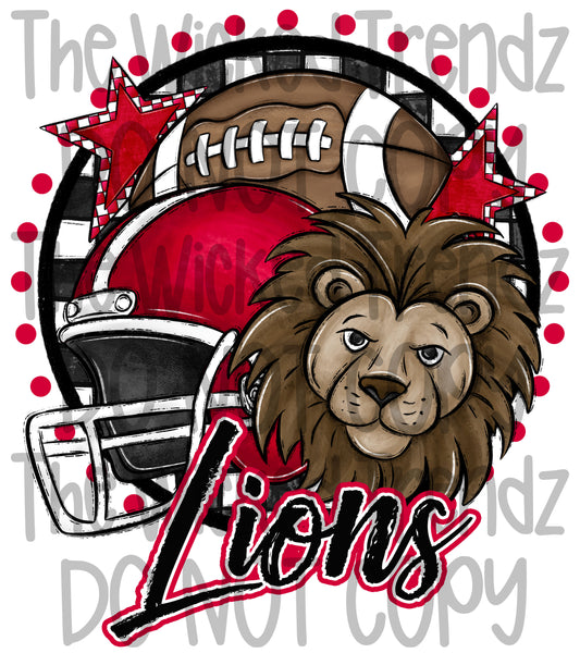 Lions Red Football Team Mascot Digital Design