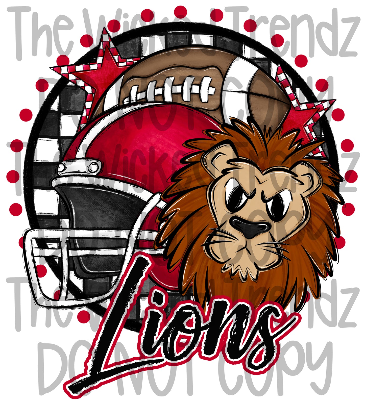 Lions Red Football Mascot Digital Design