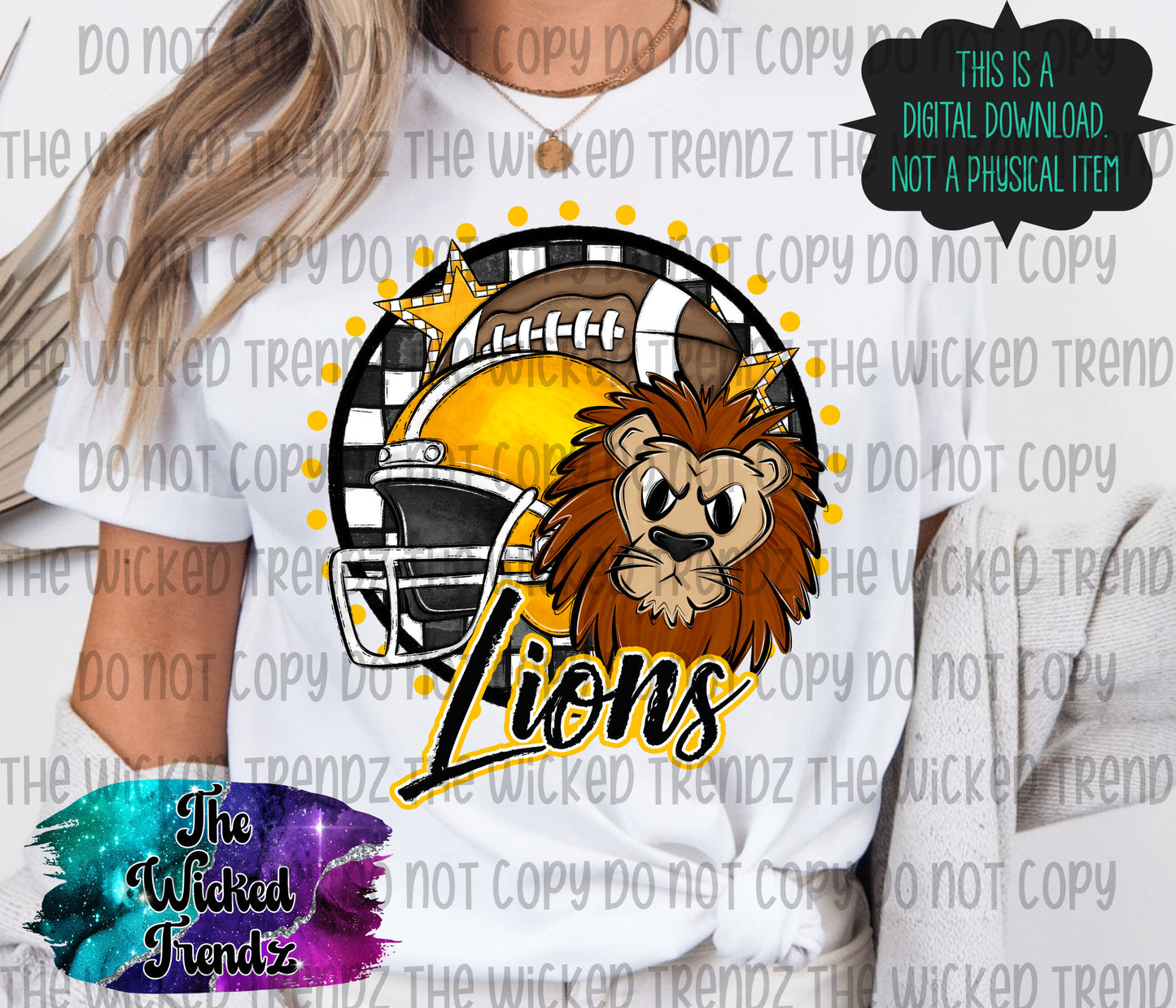 Lions Yellow Football Mascot Digital Design