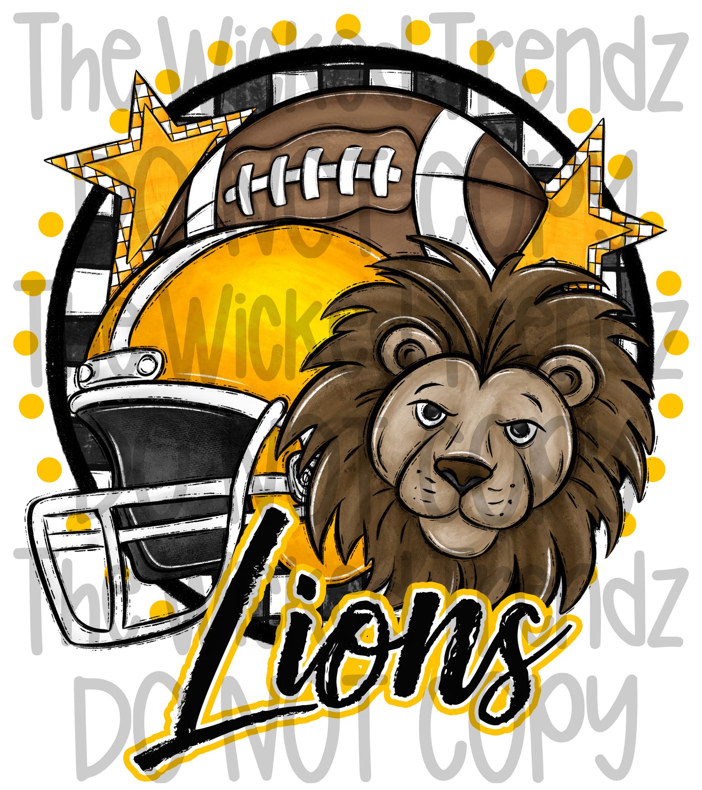 Lions Yellow Football Mascot Digital Design