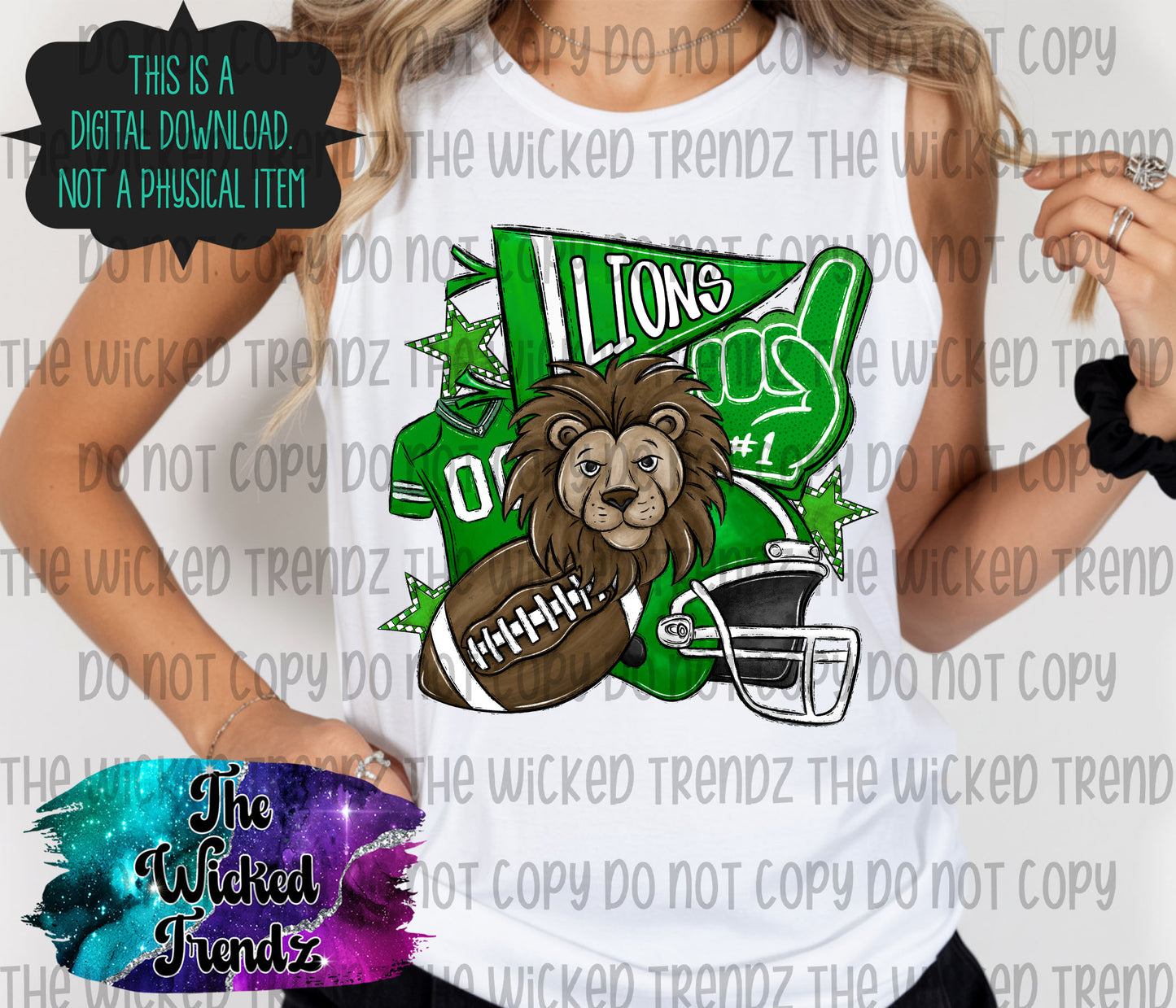 Lions Green Football Mascot Digital Design