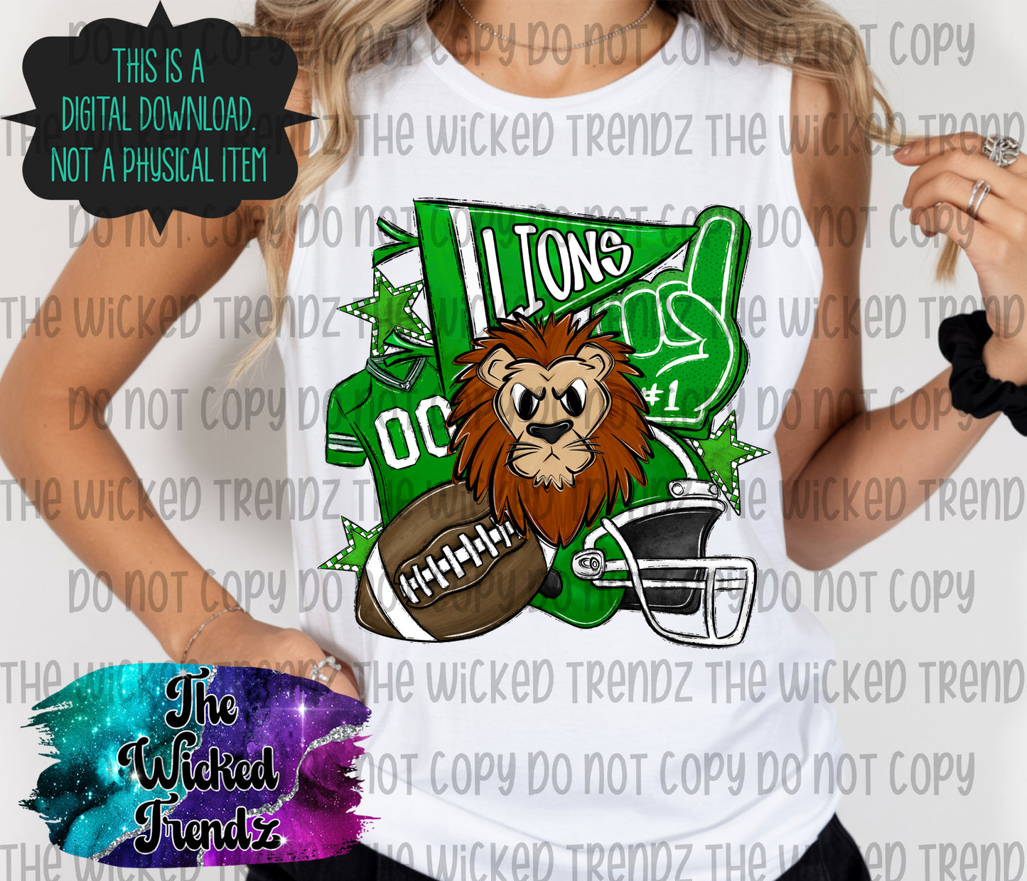 Lions Green Football Mascot Digital Design