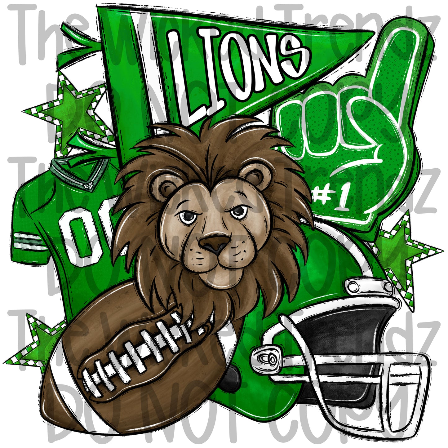 Lions Green Football Mascot Digital Design