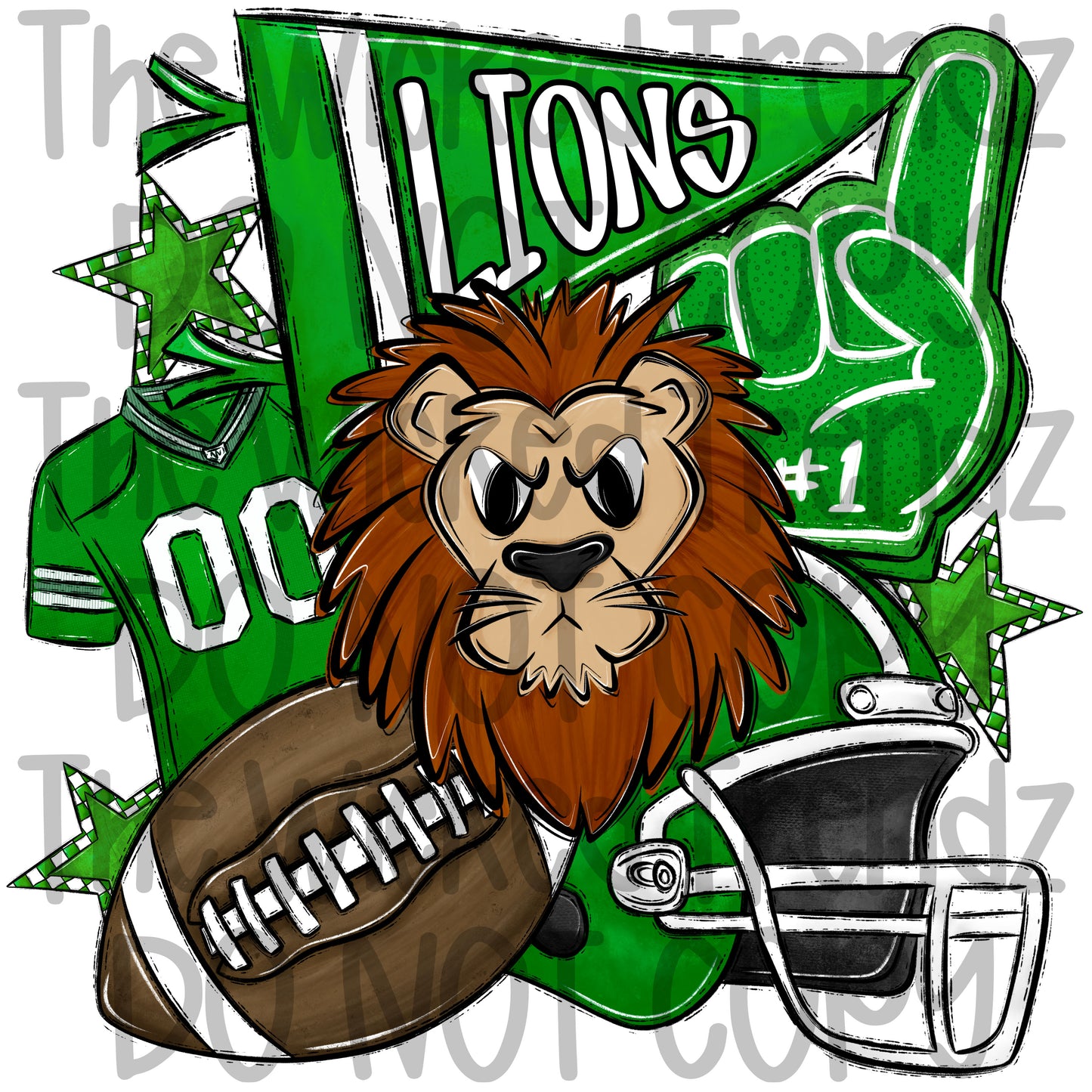 Lions Green Football Mascot Digital Design