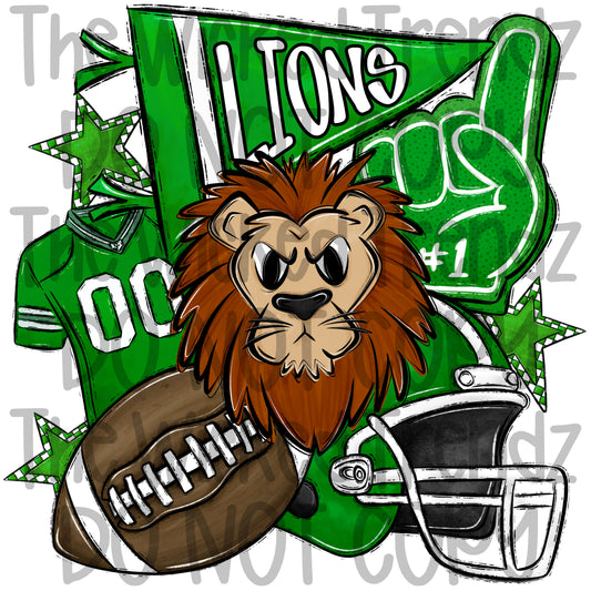 Lions Green Football Team Mascot Digital Design