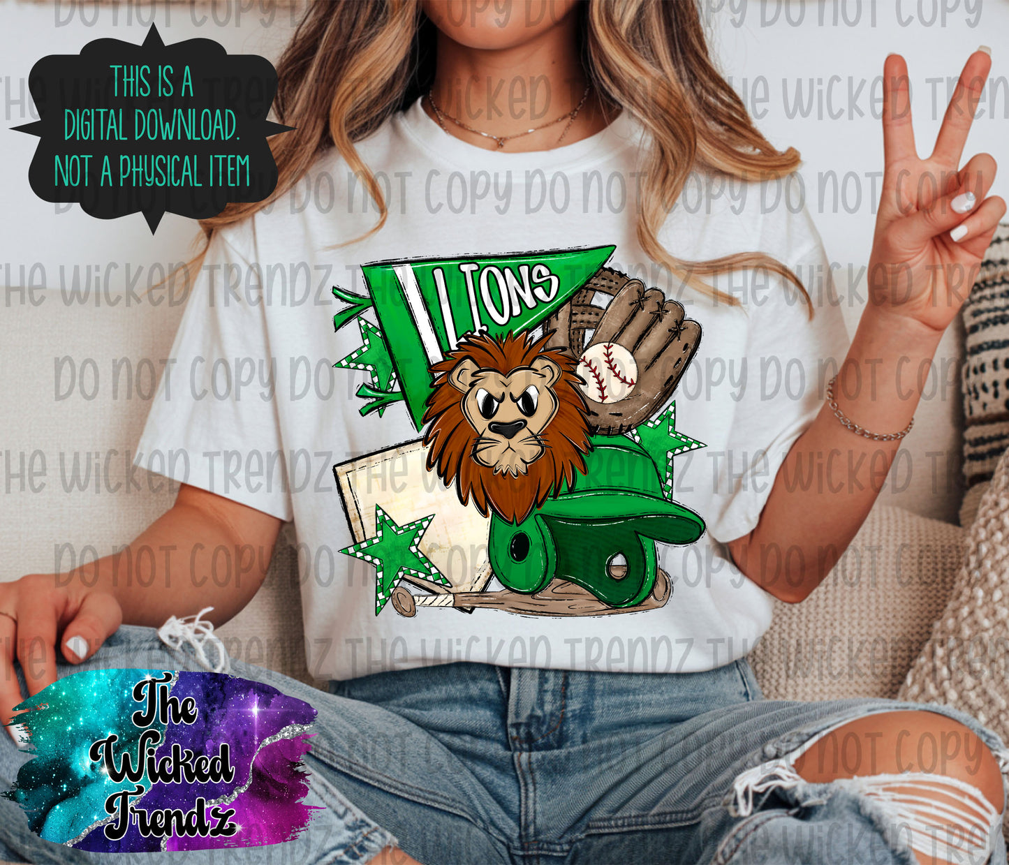 Lions Green Baseball Team Mascot Digital Design