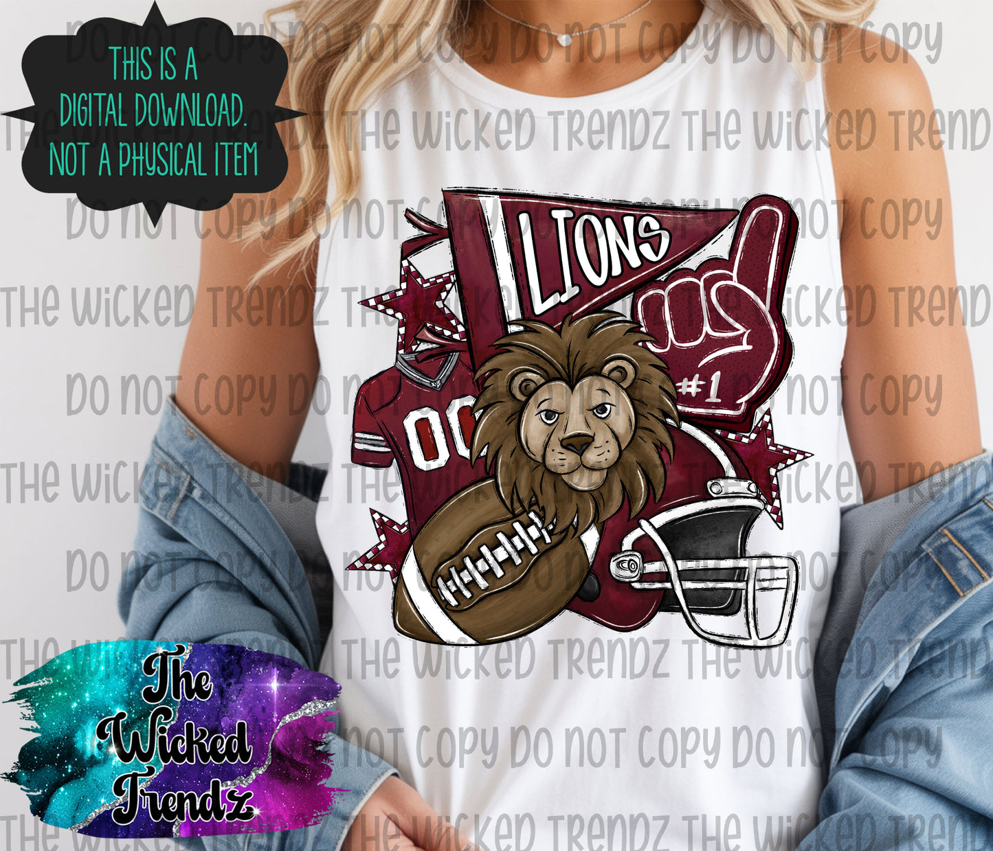 Lions Maroon Football Mascot Digital Design