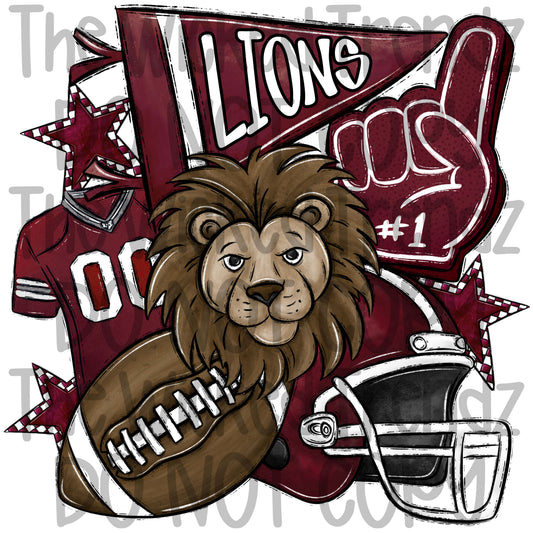Lions Maroon Football Team Mascot Digital Design
