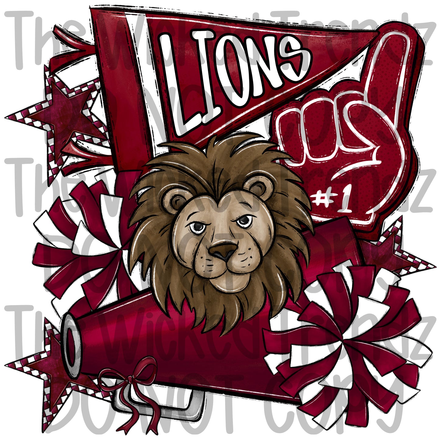 Lions Maroon Cheer Cheerleading Cheerleader Mascot Digital Design Spirit Shirt Design