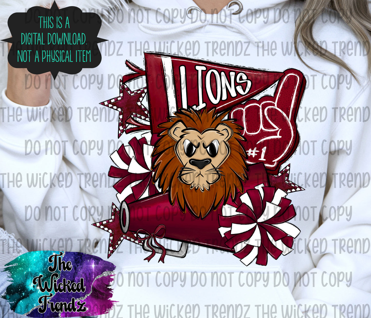 Lions Maroon Cheer Cheerleading Cheerleader Mascot Digital Design Spirit Shirt Design