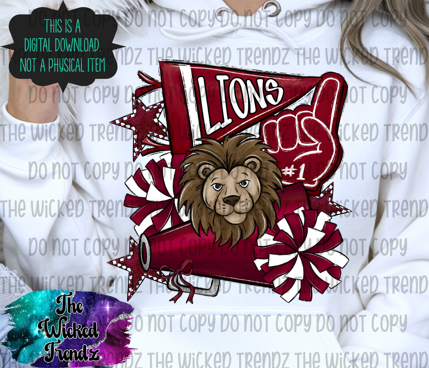 Lions Maroon Cheer Cheerleading Cheerleader Mascot Digital Design Spirit Shirt Design