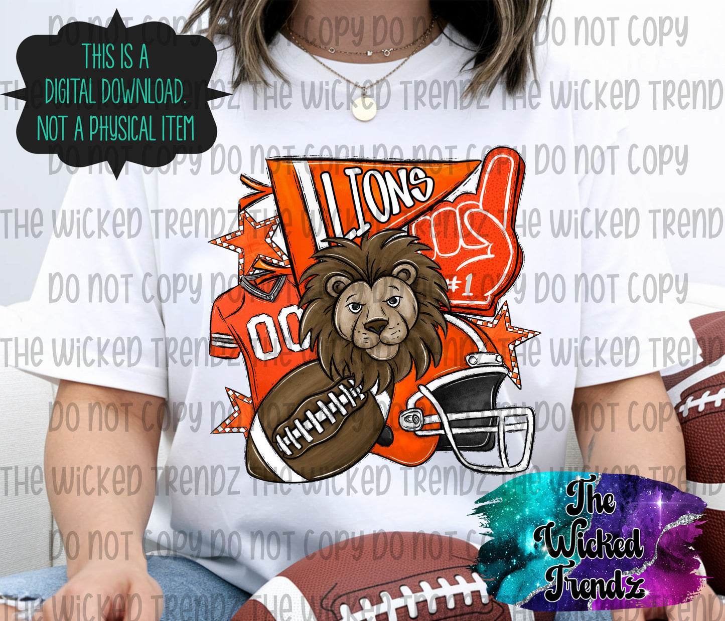 Lions Orange Football Mascot Digital Design