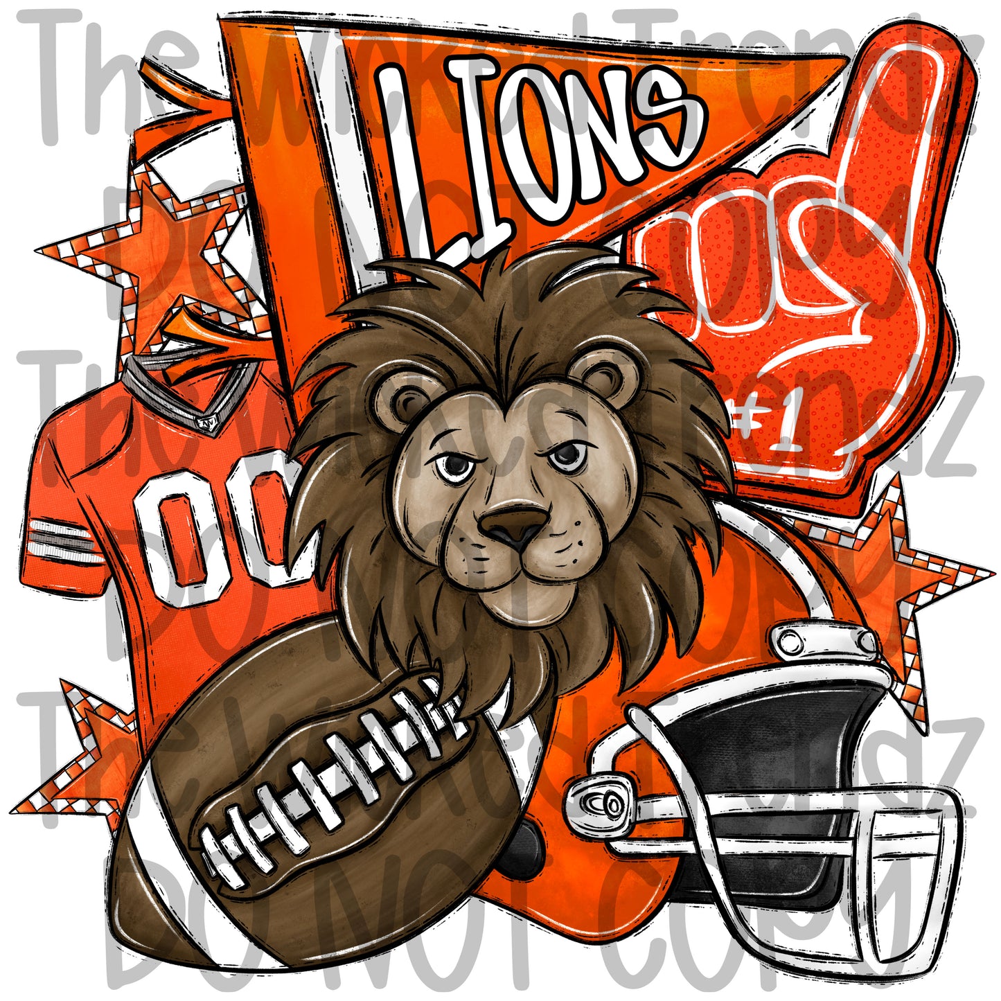 Lions Orange Football Mascot Digital Design