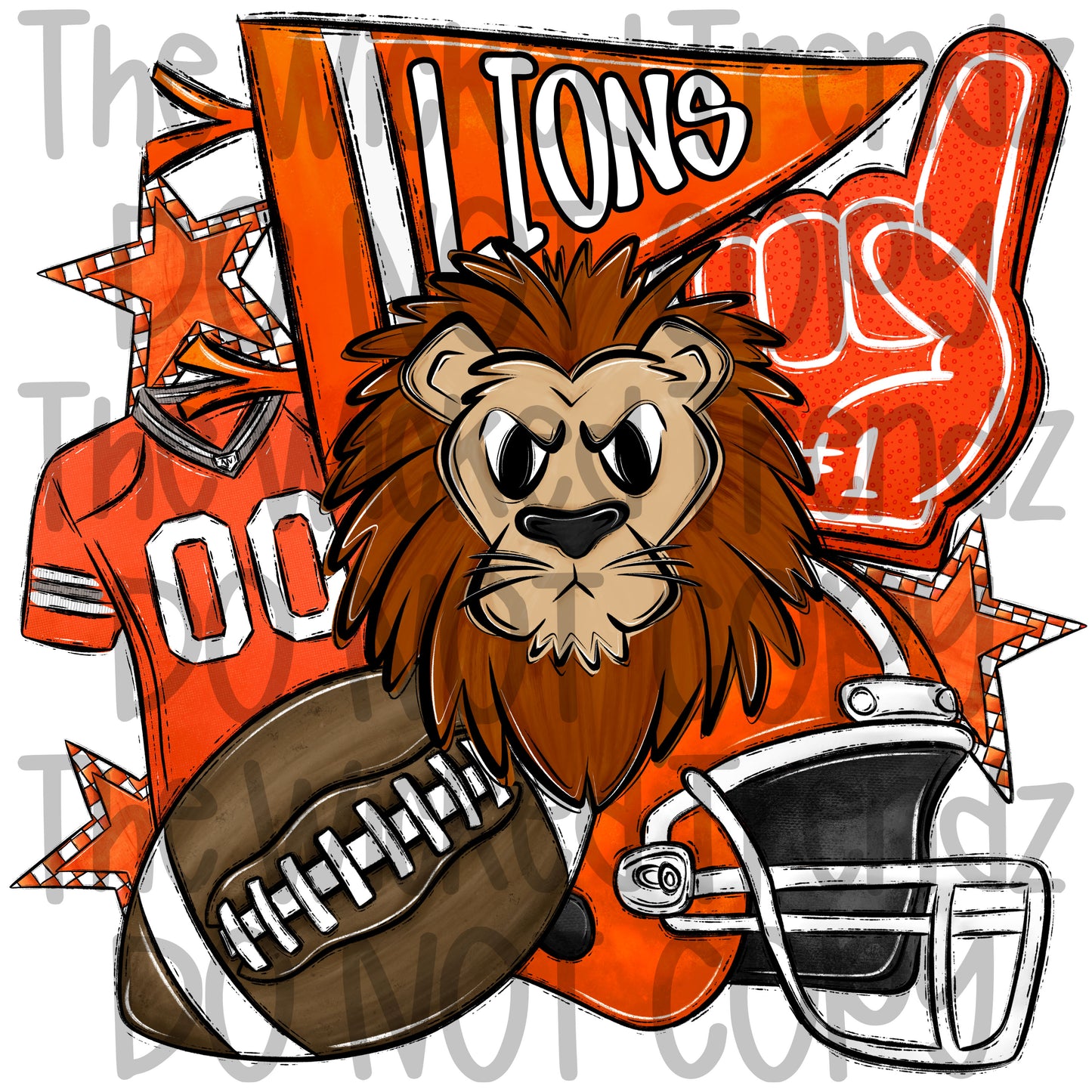 Lions Orange Football Mascot Digital Design