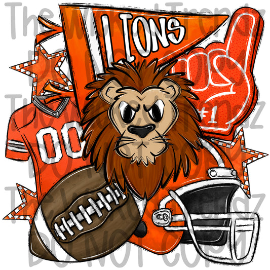 Lions Orange Football Team Mascot Digital Design