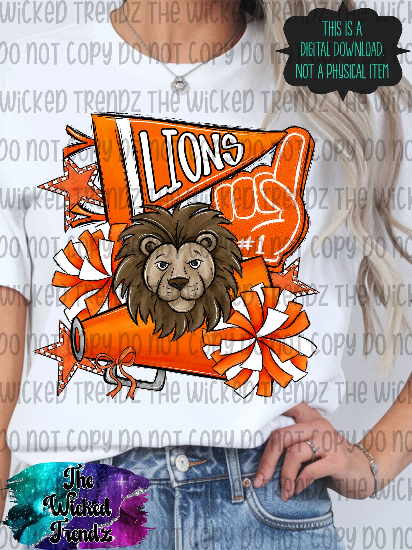 Lions Orange Cheer Cheerleading Cheerleader Mascot Digital Design Spirit Shirt Design