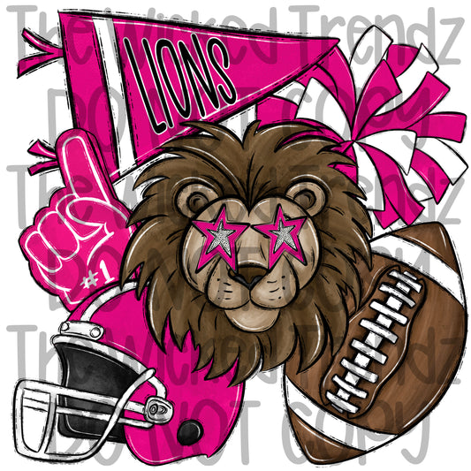 Lions Pink Out Football Cheer Team Mascot Digital Design October Awareness