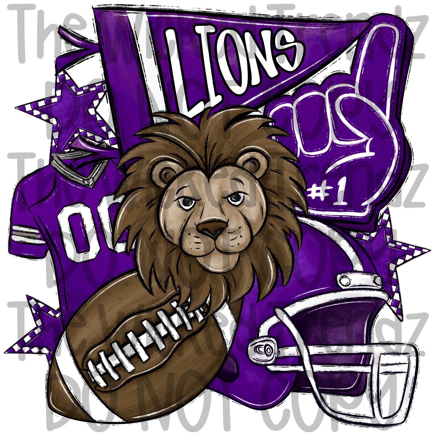Lions Purple Football Mascot Digital Design