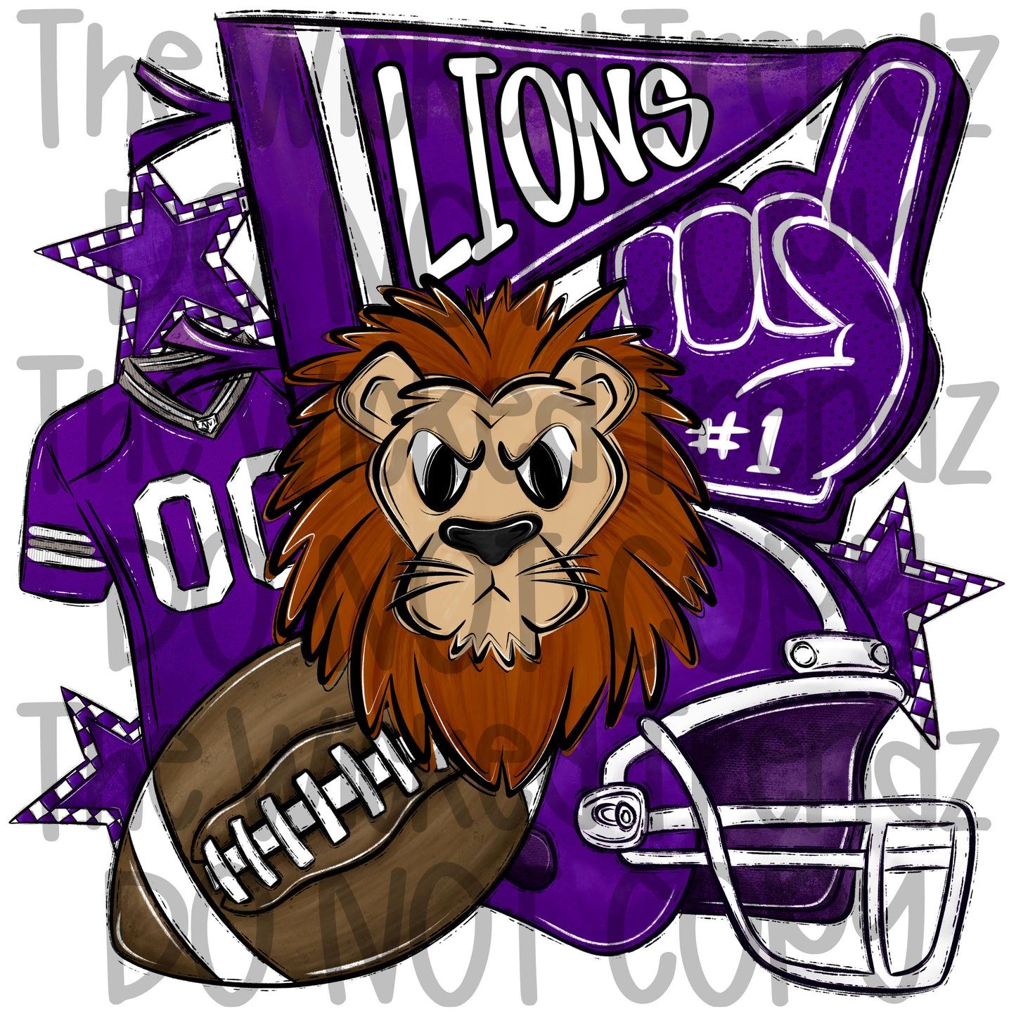Lions Purple Football Mascot Digital Design