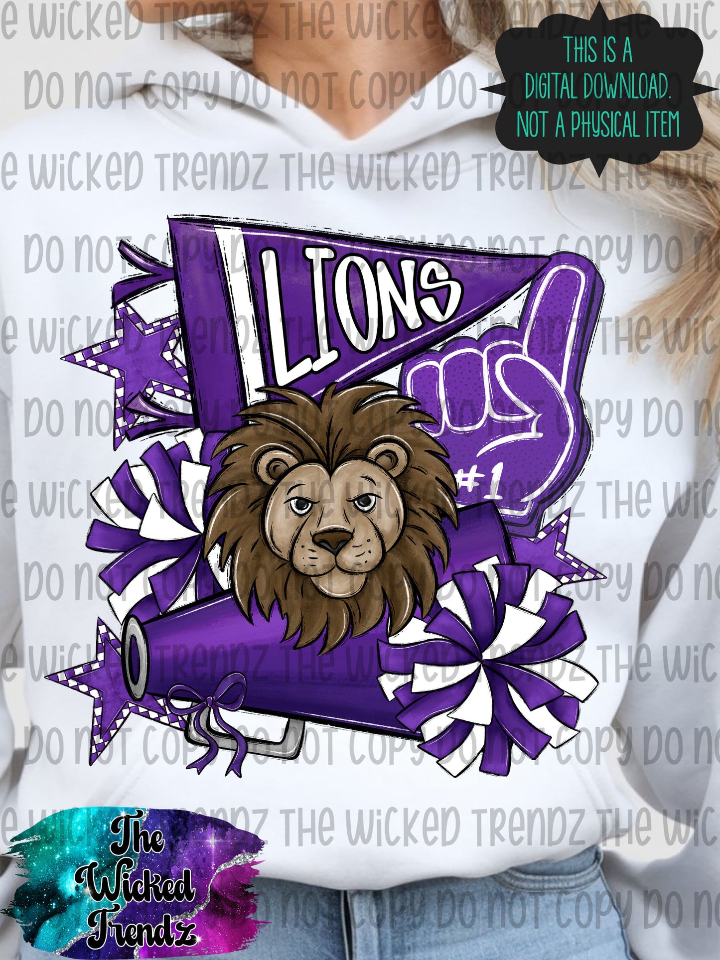 Lions Purple Cheer Cheerleading Cheerleader Mascot Digital Design Spirit Shirt Design