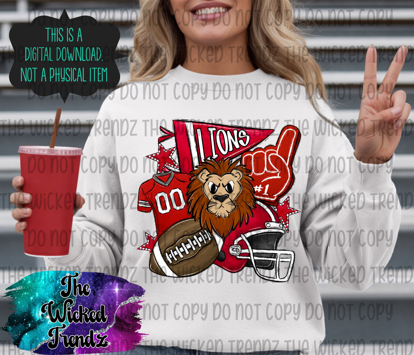 Lions Red Football Mascot Digital Design