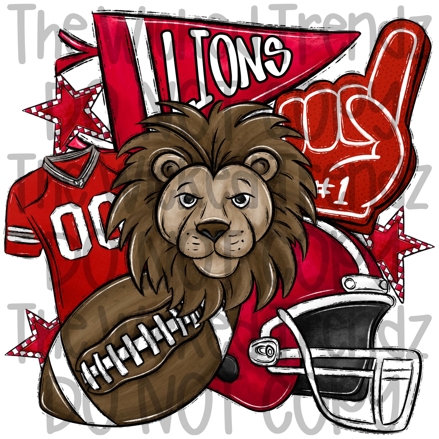 Lions Red Football Mascot Digital Design
