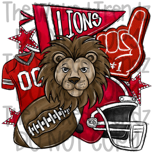 Lions Red Football Team Mascot Digital Design