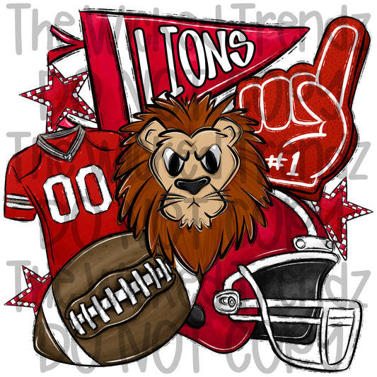 Lions Red Football Team Mascot Digital Design