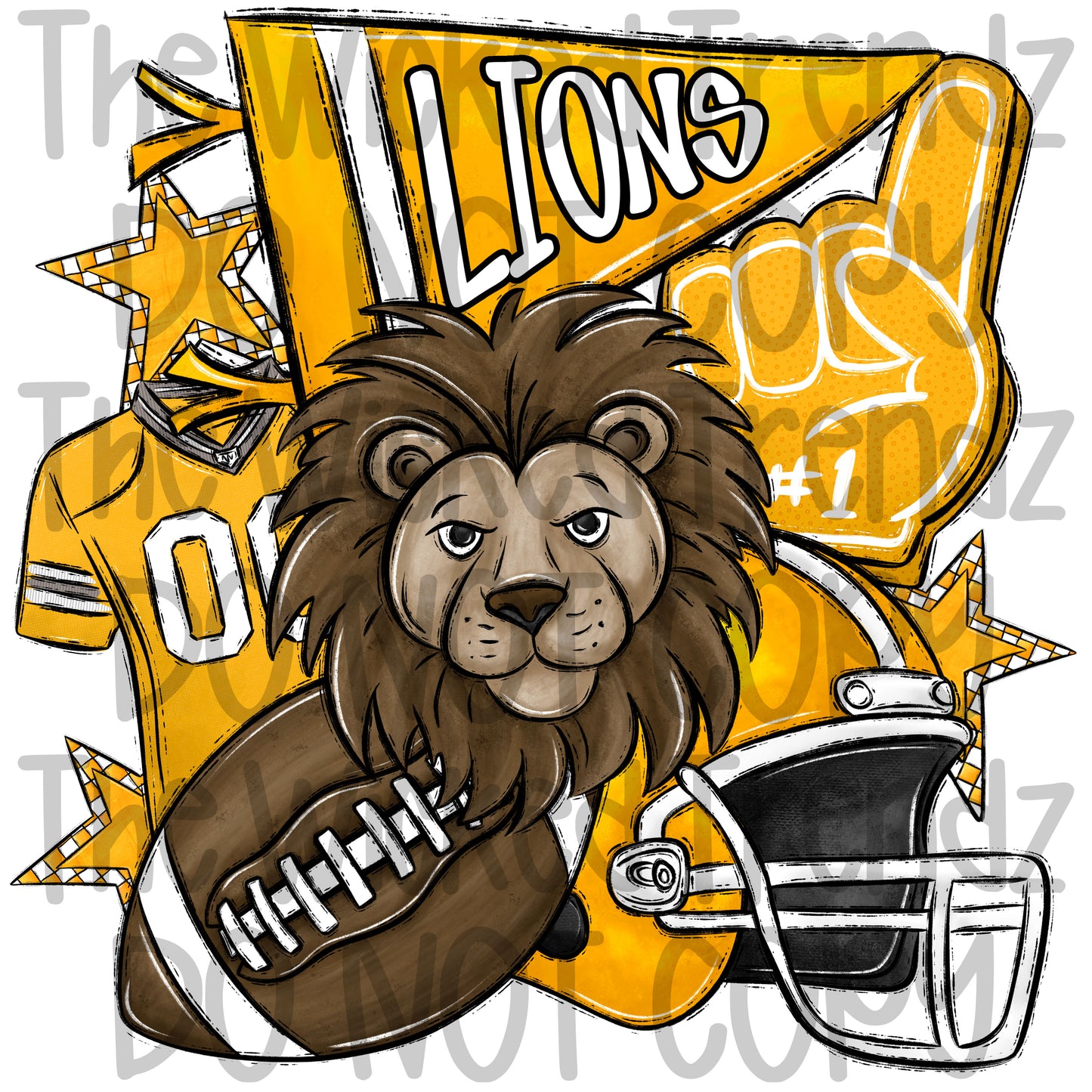 Lions Yellow Football Mascot Digital Design