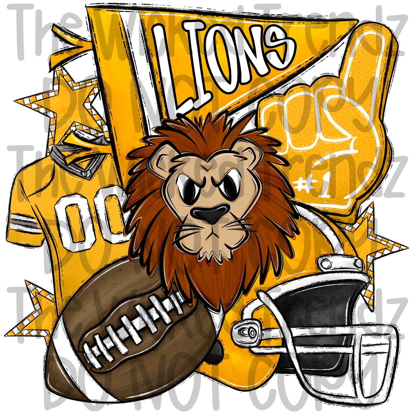 Lions Yellow Football Mascot Digital Design