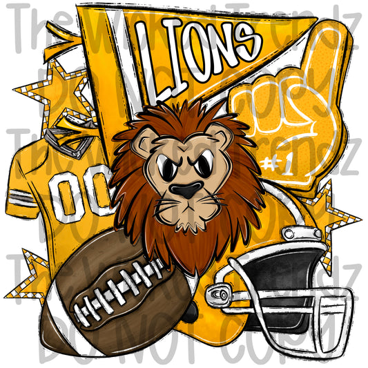 Lions Yellow Football Team Mascot Digital Design