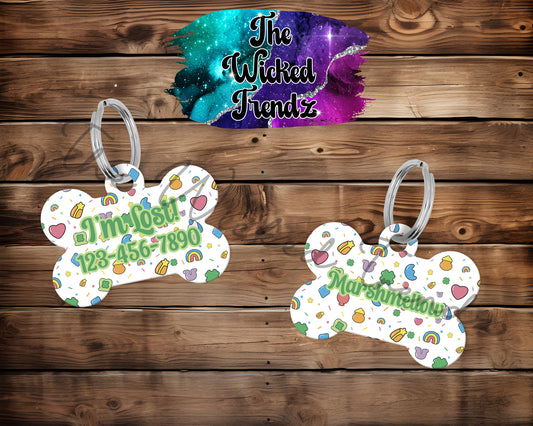Lucky Charms Marshmallow Cute Puppy Pet ID Dog Tag Personalized Custom Dog Name Phone Number