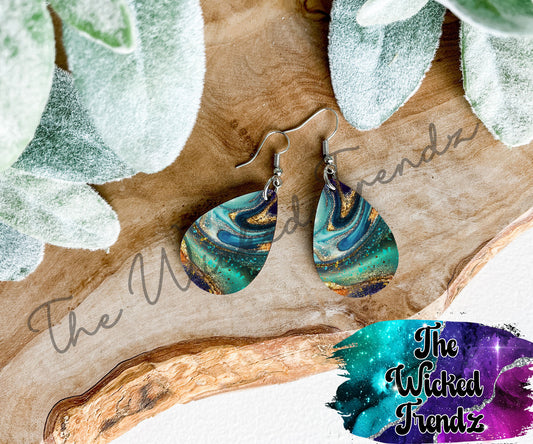 Milky Way Galaxy Stars Marble Geode Agate Dangle Earrings Tear Drop Earring Lightweight Earrings
