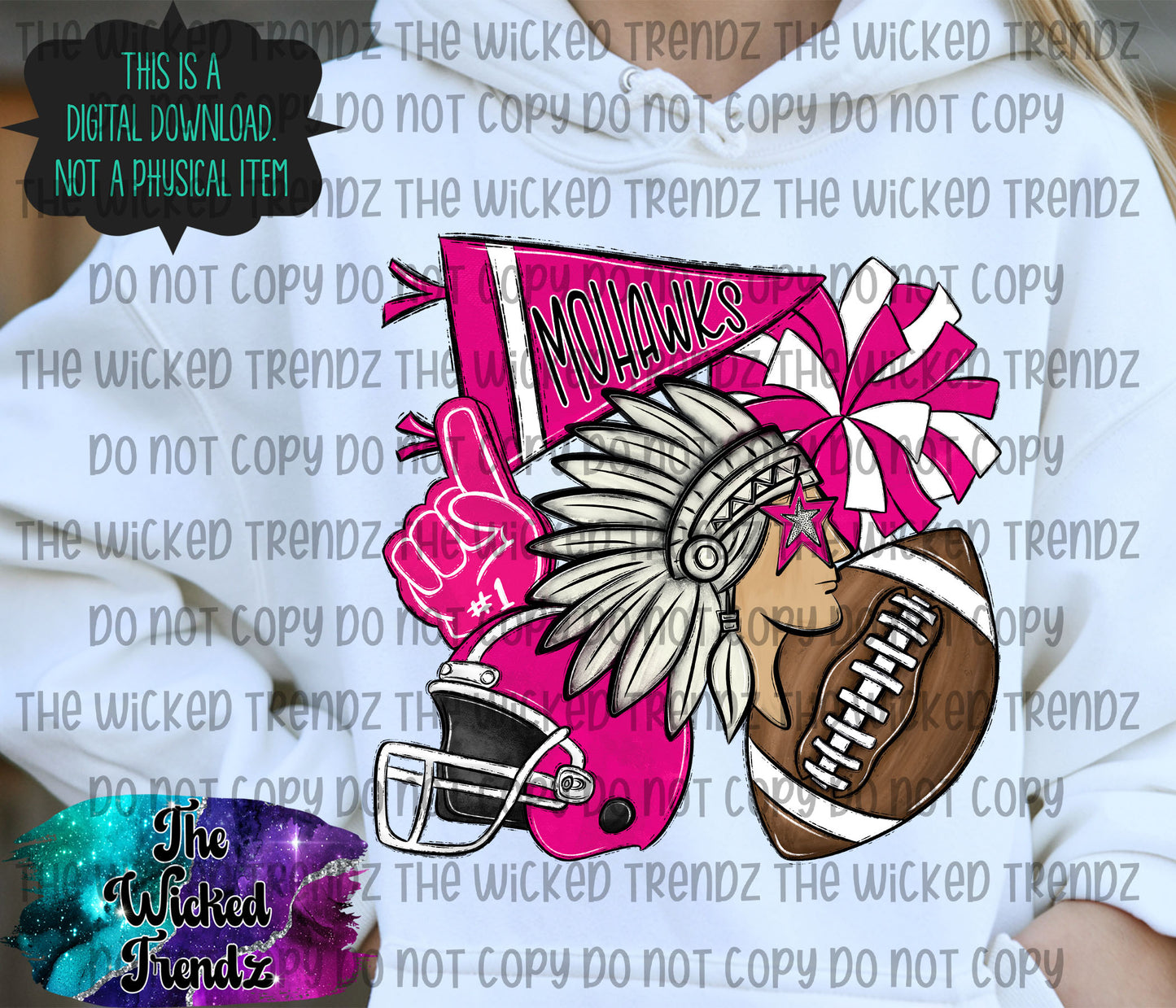 Mohawks Pink Out Football Cheer Mascot Digital Design October Awareness