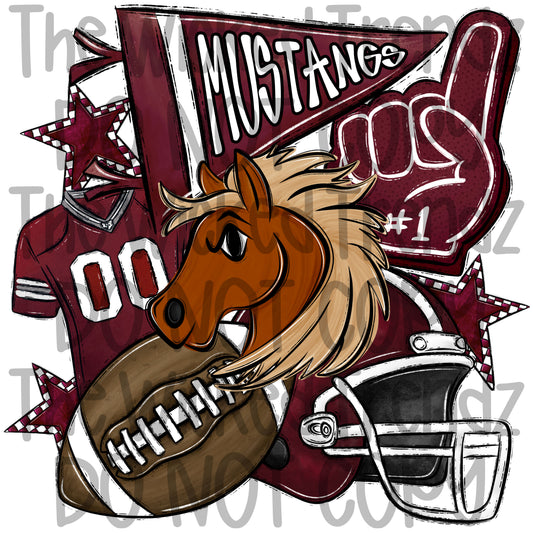 Mustang Maroon Football Team Mascot Digital Design