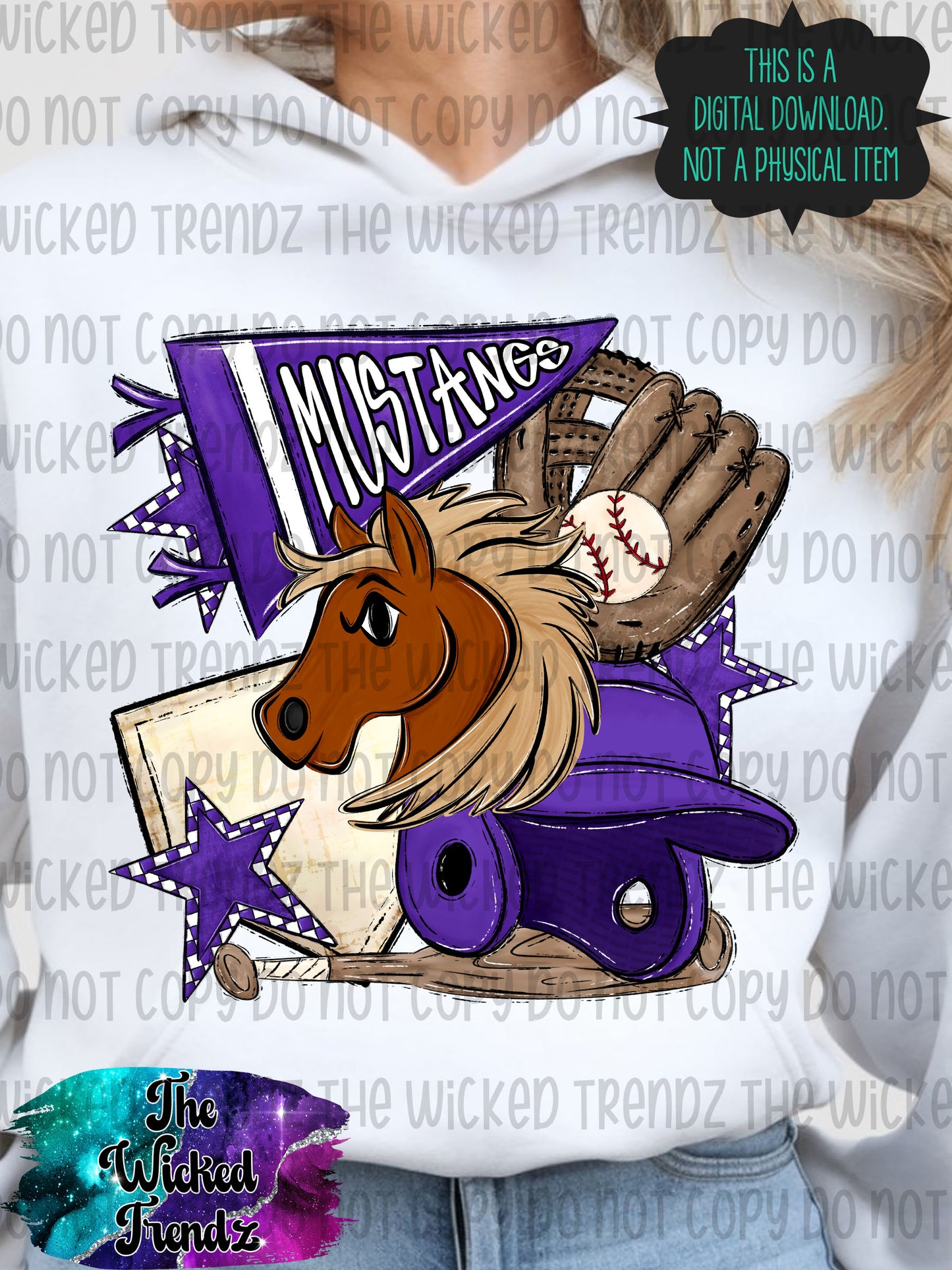 Mustangs Purple Baseball Team Mascot Digital Design